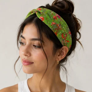 Women Green Garden Bird Print Cotton Bandana 21"x21" - Image 6