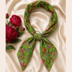 Women Green Garden Bird Print Cotton Bandana 21"x21" - Image 7