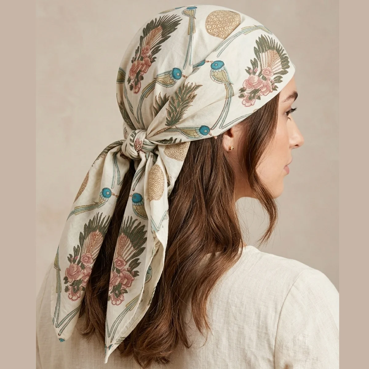women-pineapple-bird-print-cotton-bandana-21 BCS-27 (1) Women Pineapple Bird Print Cotton Bandana 21" - Image 1