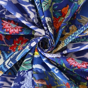 100% Cotton Fabric Blue Patchwork Hand Block Printed 2.5 Yards - Image 3