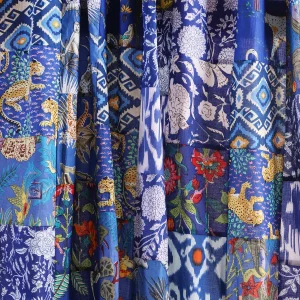 100% Cotton Fabric Blue Patchwork Hand Block Printed 2.5 Yards - Image 4