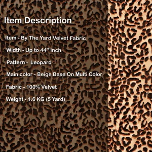 5 Yard Leopard Animal Print Velvet Fabric Beige 44" Wide - Image 5