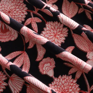 Black Velvet Fabric Floral Print Dress Making Sewing Clothes - Image 3