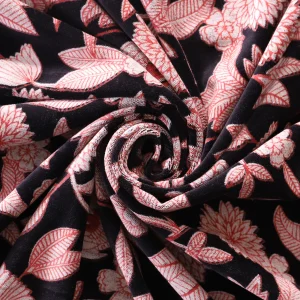 Black Velvet Fabric Floral Print Dress Making Sewing Clothes - Image 4