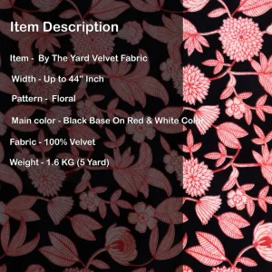 Black Velvet Fabric Floral Print Dress Making Sewing Clothes - Image 5