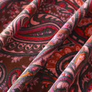 Handmade Brown Velvet Fabric Boho Paisley Print - Image 3
