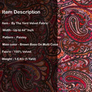 Handmade Brown Velvet Fabric Boho Paisley Print - Image 5
