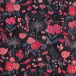 Luxury Jaipur Print Velvet Fabric Black Traditional Bird Floral Print