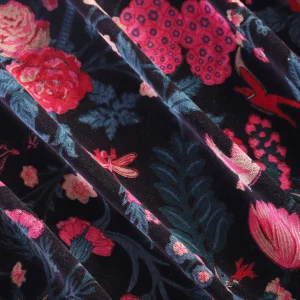 Luxury Jaipur Print Velvet Fabric Black Traditional Bird Floral Print - Image 3