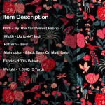 Luxury Jaipur Print Velvet Fabric Black Traditional Bird Floral Print - Image 5