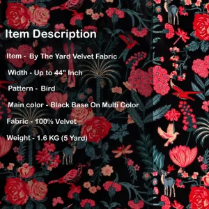 Luxury Jaipur Print Velvet Fabric Black Traditional Bird Floral Print - Image 5
