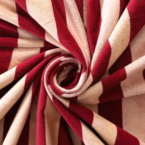 Maroon Beige Striped Print Sewing Velvet Fabric 44" - Image 4