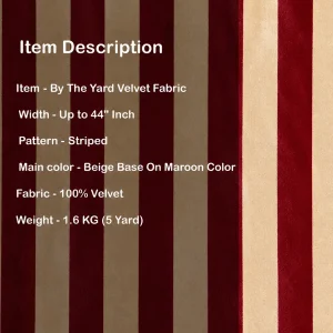 Maroon Beige Striped Print Sewing Velvet Fabric 44" - Image 5