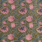 New Green Velvet Fabric Pink Flower Print 44"