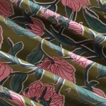 New Green Velvet Fabric Pink Flower Print 44" - Image 3