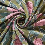 New Green Velvet Fabric Pink Flower Print 44" - Image 4