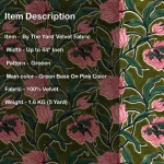 New Green Velvet Fabric Pink Flower Print 44" - Image 5